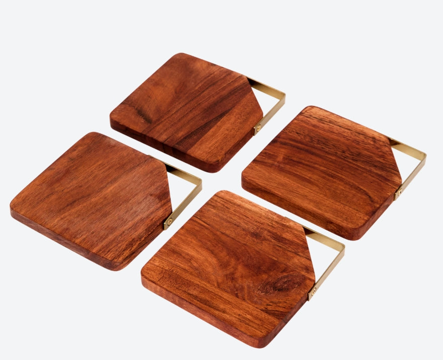 Custom coaster - Wood and metal - 4 set
